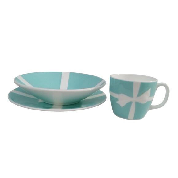 Tiffany Blue White Bow 3 Piece Bone China Set - Picture 3 of 9